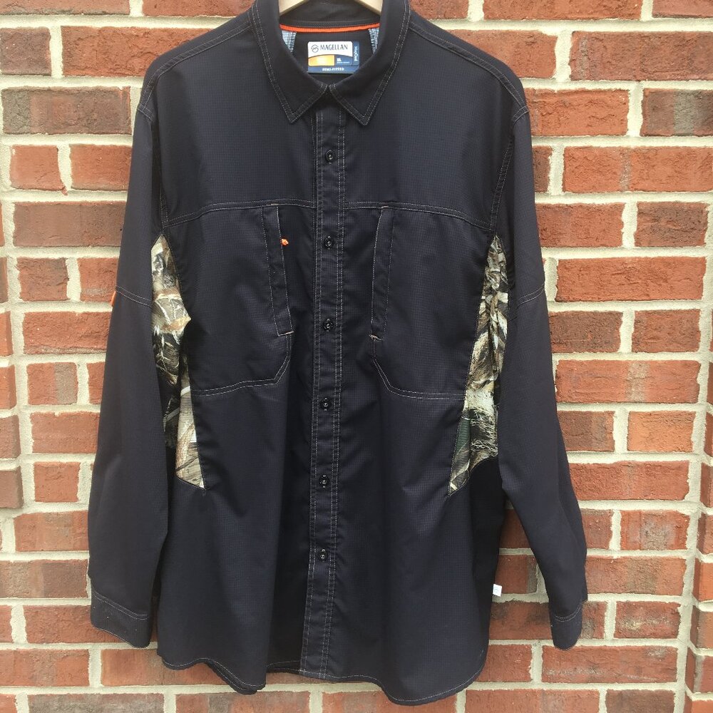 Magellan Outdoors Shirt Mens XL Black Camo Semi-Fitted Hunt Gear Mag Cool